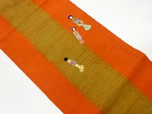 手織り紬板締め絞り姉様人形に縞模様刺繍名古屋帯